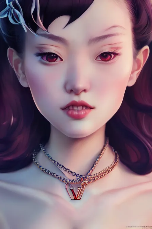 Image similar to a pin up and beautiful fashion charming dreamlke japan girl with lv jewelry, character art, art by artgerm lau and wlop and and ilya kuvshinov and john singer sargent, hyperdetailed, 8 k realistic, symmetrical, frostbite 3 engine, cryengine, dof, trending on artstation, digital art