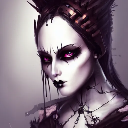 Prompt: a girl wearing a gothic outfit, edgy makeup, highly detailed, digital painting, artstation, concept art, smooth, sharp focus, illustration