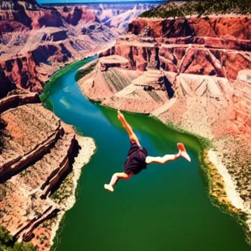 Prompt: markiplier jumping in the grand canyon because he is definitely not a masochist