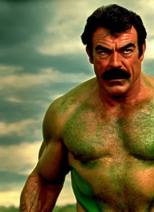 Image similar to film still of tom selleck as the hulk in the incredible hulk, 4 k