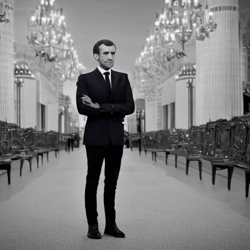 Image similar to King of Prussia Emmanuel Macron, 50mm photography, high quality, 4K