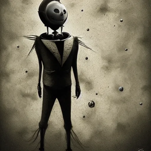 Prompt: michal karcz surrealism charcoal painting of the end of an astronaut happy in the galaxy. , in the style of jack skellington, in the style of a clown, loony toons style, horror theme, detailed, elegant, intricate, 4k, Renaissance painting