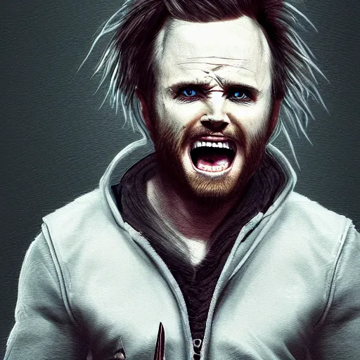 Image similar to digital art of Aaron Paul disguised as werewolf, artstation,8k, detailed,hd,hq,award winning art