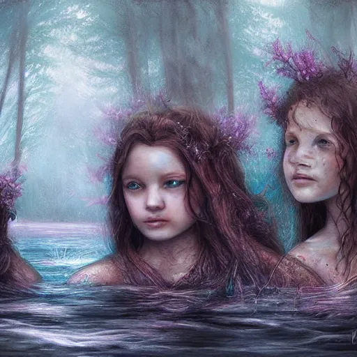 Prompt: girls in a fantasy river by leesha hannigan, fantasy, artwork, digital art, detailed faces