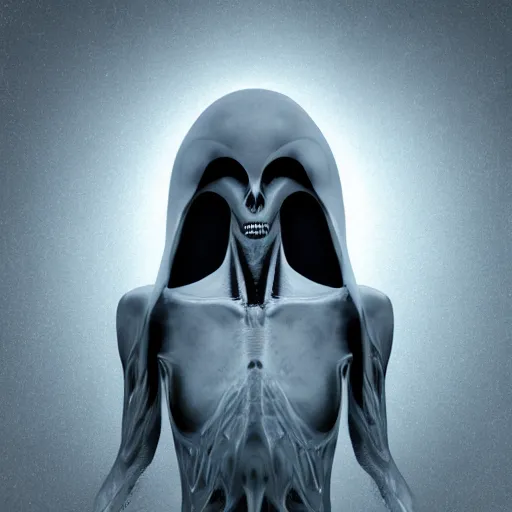 Prompt: a realistic detailed studio portrait photo of a beautiful alien ghost