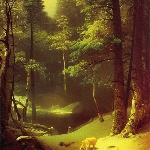 Image similar to aivazovsky's painting. forest landscape. oil on canvas, a masterpiece in the style of aivazovsky.