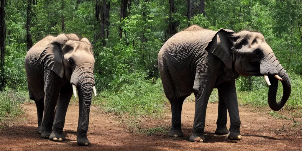 Image similar to photo of an elephant, there is a forest growing out from the skin of it's back