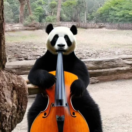 Image similar to a giant panda playing cello