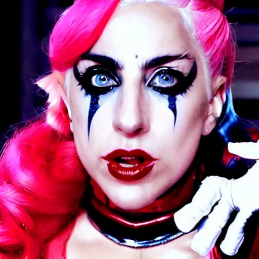 Prompt: movie still of lady gaga as harley quinn great lighting 4k quality