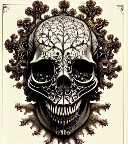 Image similar to art forms of nature by ernst haeckel, memento mori by arthur rackham, ornate antique porcelain beautiful skull mask, ultrasharp, photorealistic, hyperdetailed, octane render, polished, art nouveau, neo - gothic, gothic, intricate ornamental organic filigree, art nouveau botanicals, art forms of nature by ernst haeckel, horizontal symmetry, symbolist, visionary