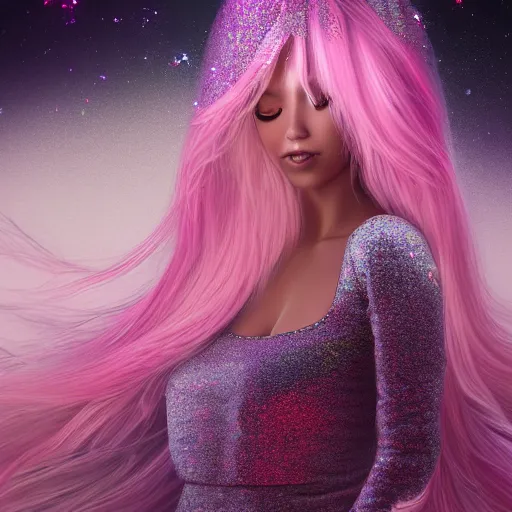 Image similar to unicorn glitter fluffy, flowing, sparkles, trending on deviantart, digital art, cosmic, 3 d high definition, trending on artstation, photorealistic, high resolution, vray, 8 k, octane, trending on, hdr, hyper detailed, insane details, intricate, elite, ornate, elegant, unreal engine