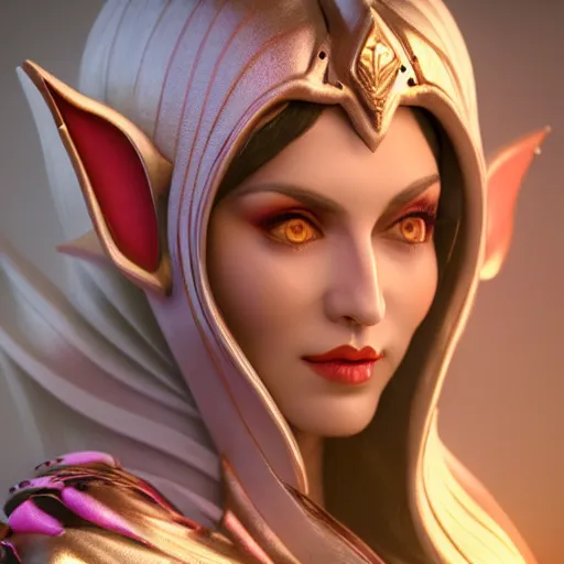 Image similar to portrait of a female high elf with magenta eyes and dark hari, 3 d octane render trending on art station 8 k