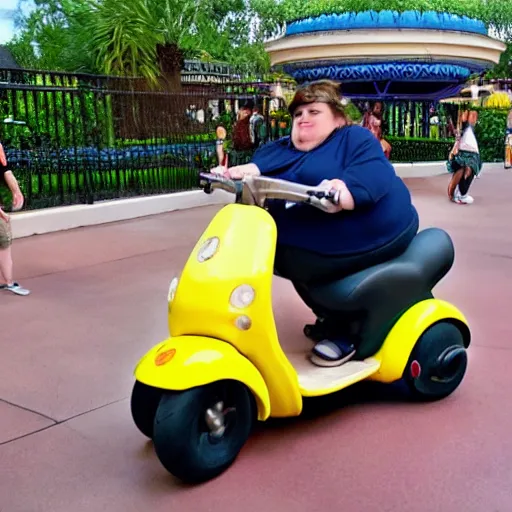 Image similar to a morbidly obese rat!!!!!!!!!!!!! riding a mobility scooter at disneyworld, photo