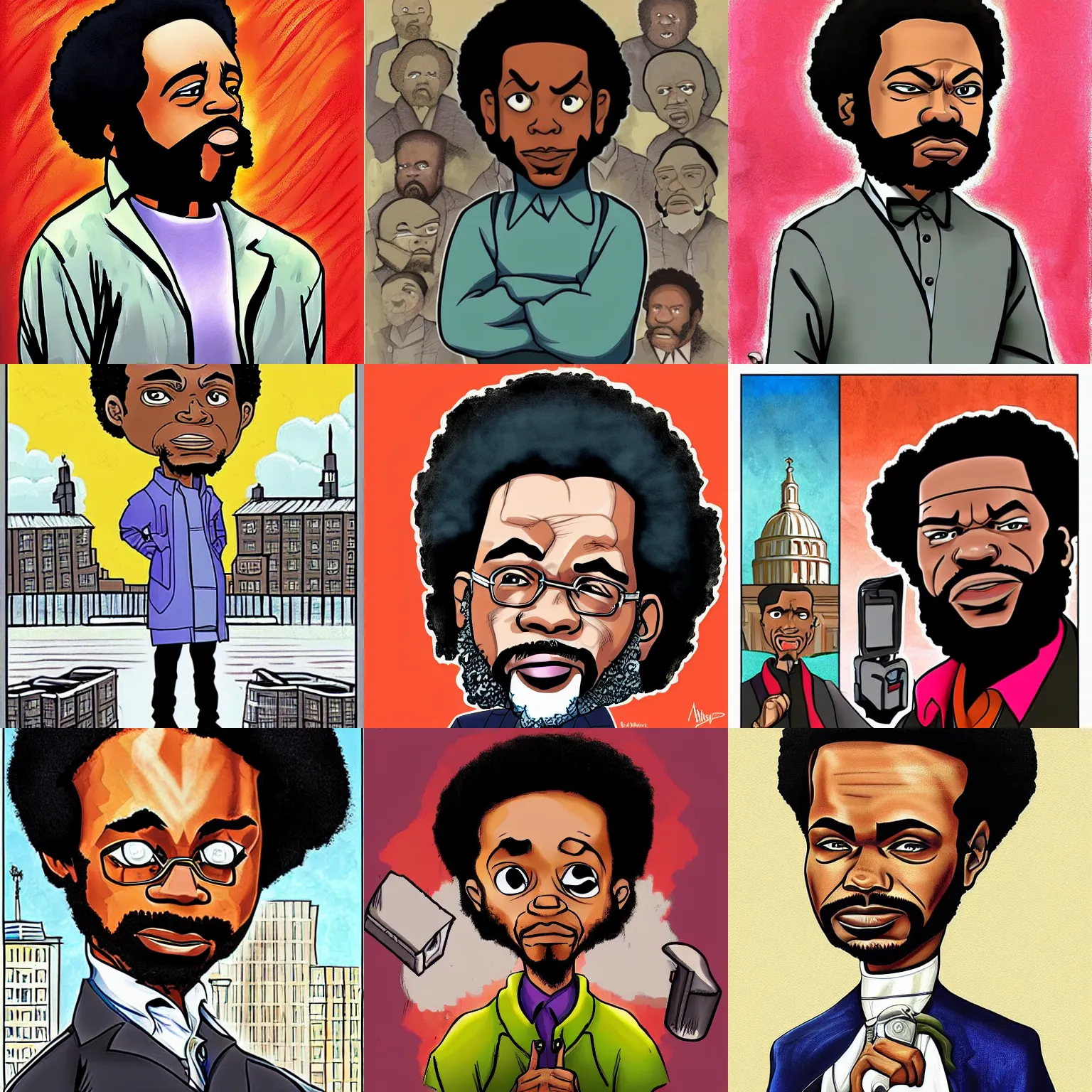 Prompt: Karl marx painting by Aaron McGruder in the style of the boondocks