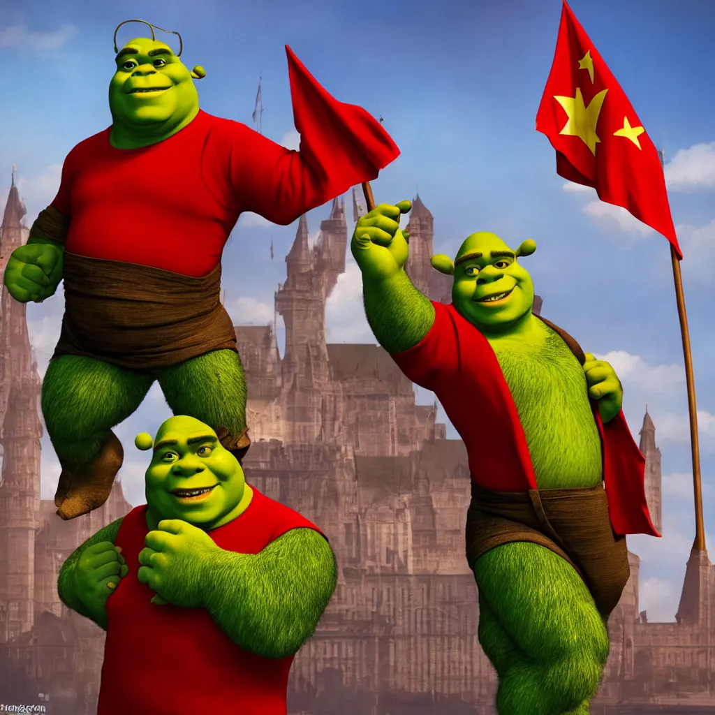 Image similar to one shrek posing as communist dictator, aesthetic, very detailed, 4 k, professional photography