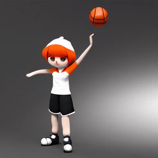 Prompt: cute fumo plush of a girl who plays basketball, black and white and orange, vray caustics