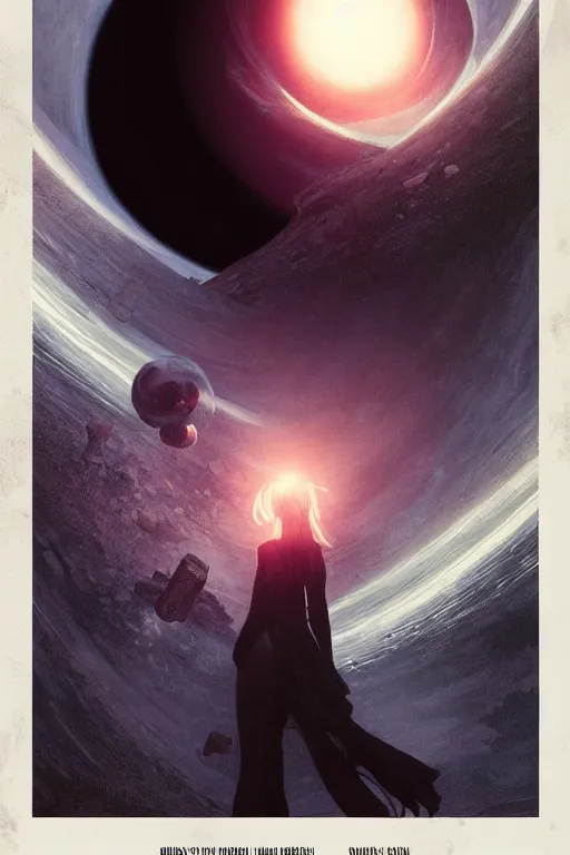 Image similar to poster artwork. black hole. gorgeous. award winning. washed out. desaturated. art by wlop, mars ravelo and greg rutkowski.