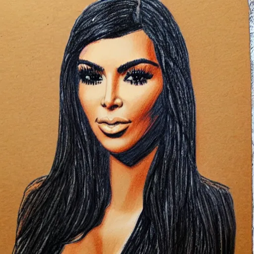Image similar to Kim Kardashian picture drawn with wax crayon