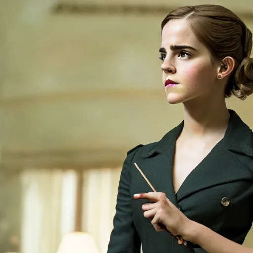 Prompt: Emma Watson in Inglorious Basterds, Movie still, XF IQ4, 50mm, F1.4, studio lighting, professional, 8K, Look at all that detail!, Dolby Vision