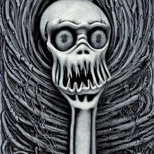 Prompt: slenderman, high detail, masterpiece, art by h. r. giger