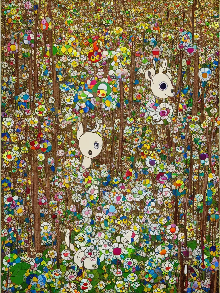 Prompt: a deer in the forest, Takashi Murakami