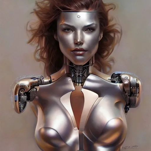 Prompt: fully body, stunningly beautiful woman cyborg robot in metal by sorayama , highly detailed, digital painting, artstation, concept art, sharp focus, illustration, art by artgerm and greg rutkowski and alphonse mucha