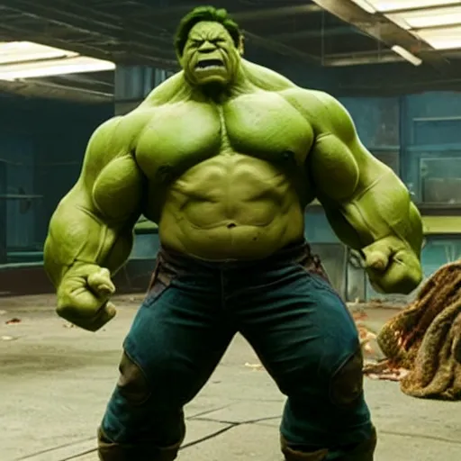 Prompt: a promotional screenshot of Danny Devito playing The Hulk in Avengers: Infinity War