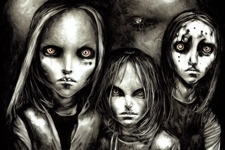 Image similar to black eyed kids, grey alien eyes, by ben templesmith