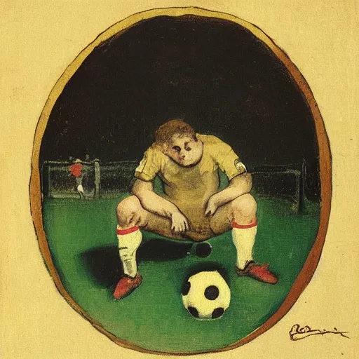 Prompt: a painting of a soccer player devouring a soccer ball by goya,