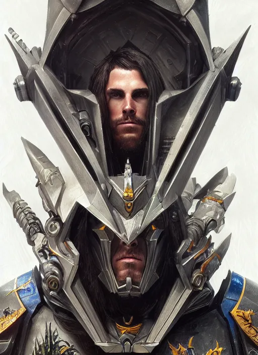 Prompt: cristian bale as warhammer 4 0 k character, portrait, intricate, elegant, highly detailed, digital painting, artstation, concept art, wallpaper, smooth, sharp focus, illustration, art by h. r. giger and artgerm and greg rutkowski and alphonse mucha