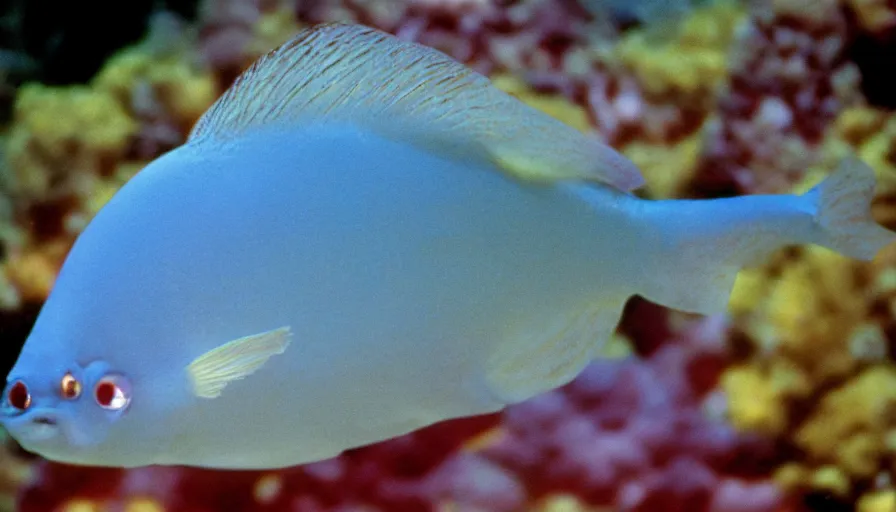 Image similar to 7 0 s movie still of a fish that have an human face, cinestill 8 0 0 t 3 5 mm technicolor, heavy grain, high quality, high detail