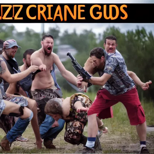 Image similar to a group of crazy dudes come rushing at you