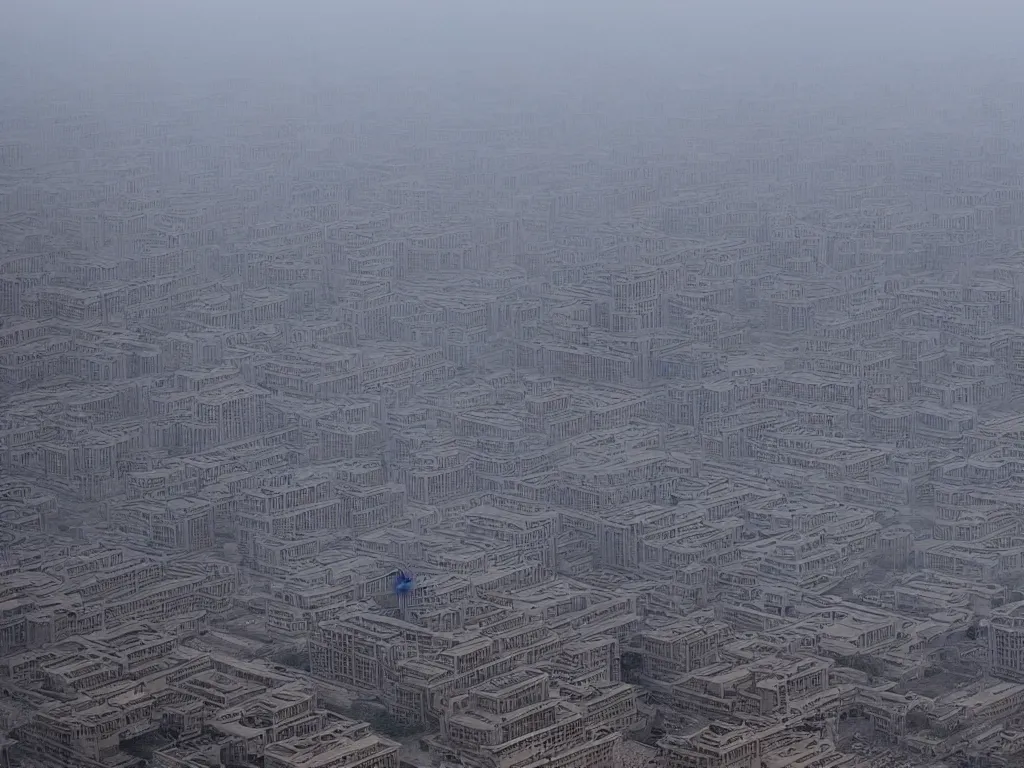 Image similar to an ancient city named chang'an, the huge building stands in the middle, highly detailed, cinematic landscape ， foggy