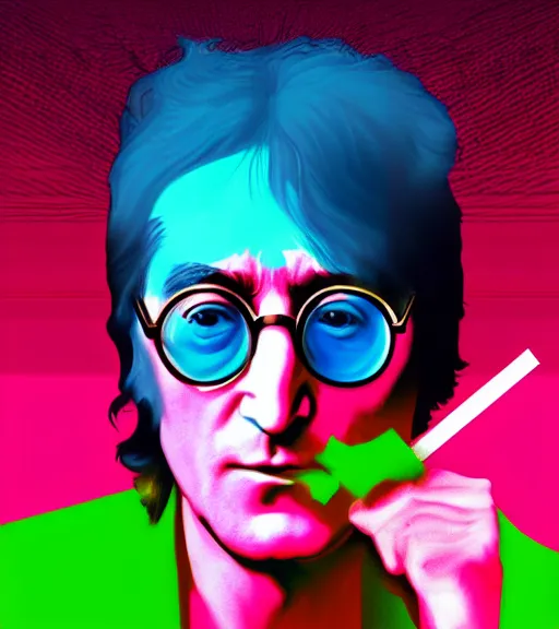Image similar to 90s vaporware digital art of John Lennon smoking weed