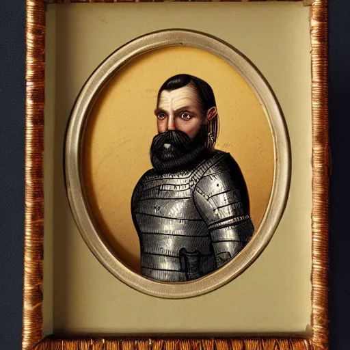 Image similar to fantasy conept art, portrait of medieval guardsman, old and bearded, with a stern expression, highly detailed