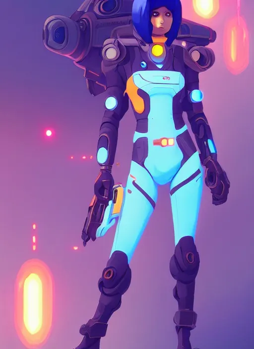 Prompt: indo - futuristic pilot + full body | hyperrealistic digital painting by makoto shinkai, ilya kuvshinov, lois van baarle, rossdraws | indofuturism in the style of hearthstone and overwatch, trending on artstation | orange highlights and complimentary colors