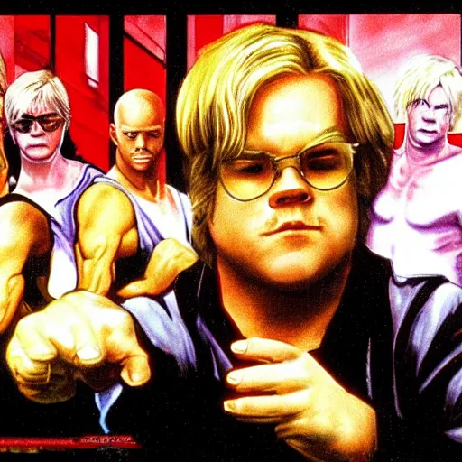 Image similar to portrait of philip seymour hoffman in double dragon video game splash screen