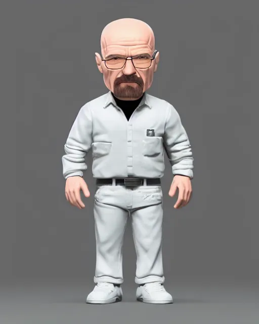 Image similar to full body 3d render of Walter White as a funko pop, studio lighting, white background, blender, trending on artstation, 8k, highly detailed