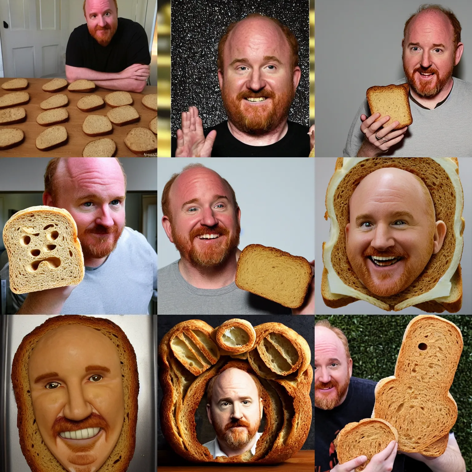 Prompt: louis c. k. made out of bread
