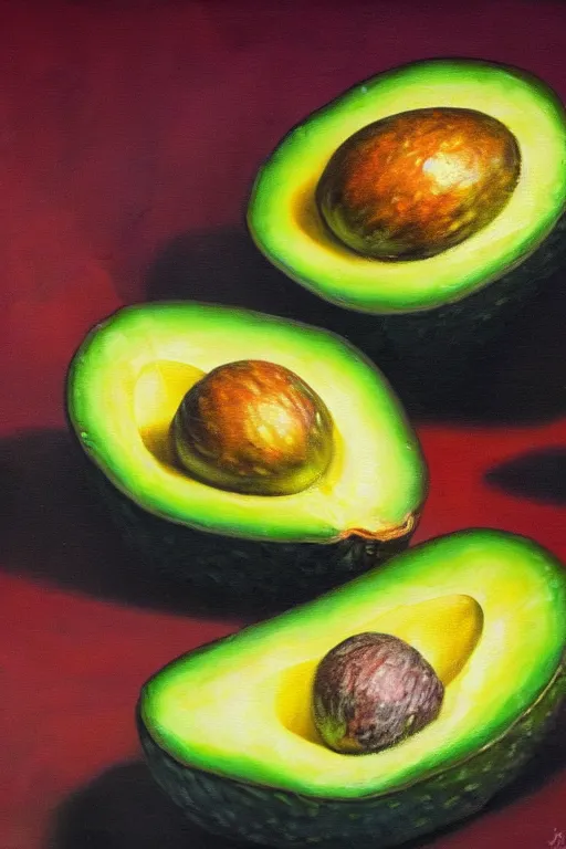 Image similar to A beautiful still life oil painting of Avocados lying on a silk cloth, fog, volumetric lighting, summer, hyperrealistic, colorful, hyperdetailed.