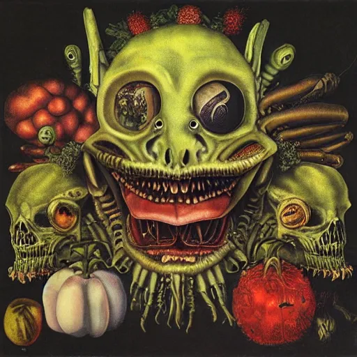 Image similar to hip - hop album cover, aliens, ghosts, psychedelic, giuseppe arcimboldo