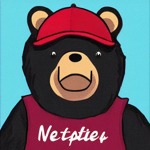 Prompt: bear with a baseball cap, in the style of a twitter artist