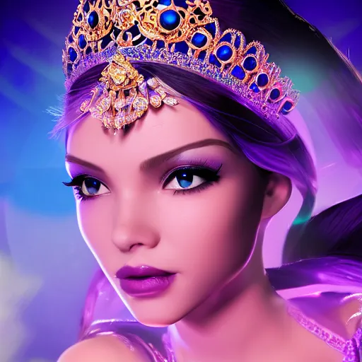 Image similar to photo of wonderful princess of sapphire with fair skin, she has her eyes closed, glowing, ornate and intricate blue jewelry, jaw dropping beauty, eyepopping colors, dynamic lighting, glowing background lighting, blue accent lighting, photorealistic, hyper detailed, award winning photography, 4 k octane render
