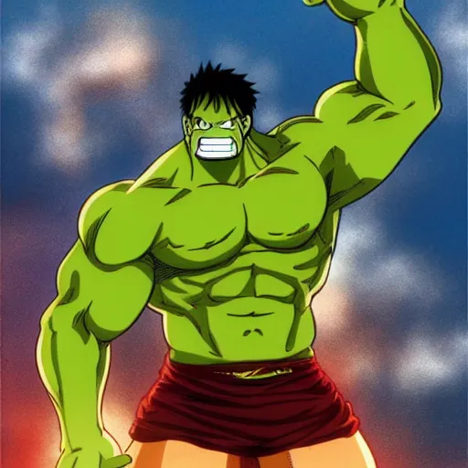 Image similar to the hulk in the style of one piece anime