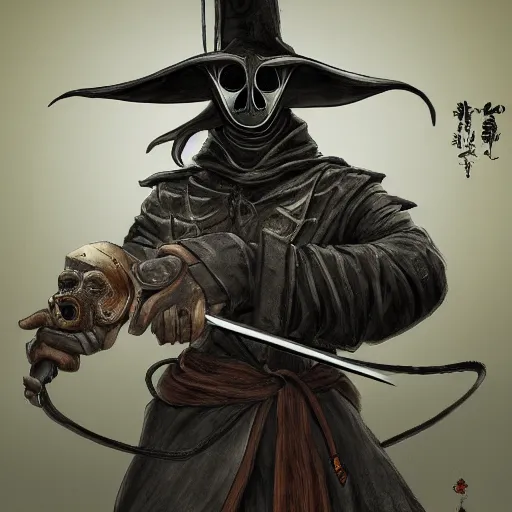 Image similar to plague doctor samurai, dynamic lighting, fantasy concept art, trending on art station, stunning visuals, creative, cinematic, ultra detailed, extreme detailed, 8 k, detailed