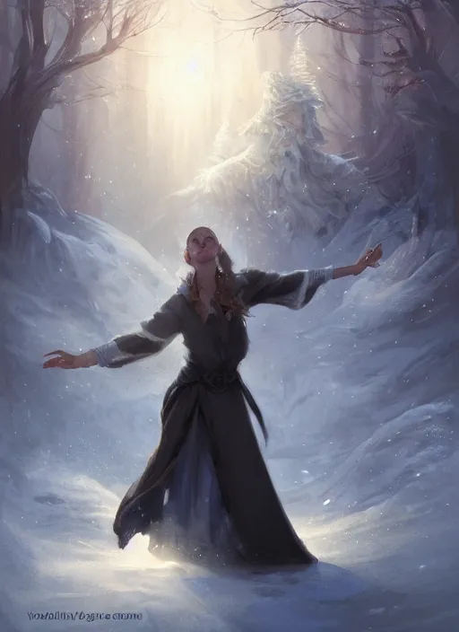 Prompt: a mage casting a frost spell by charlie bowater and john howe and vladimir volegov