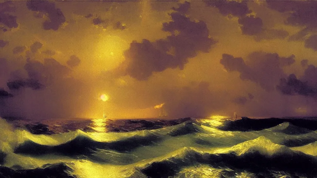 Prompt: high exposure ocean waves at night by ivan aivazovsky, by joaquin sorolla, 4 k resolution