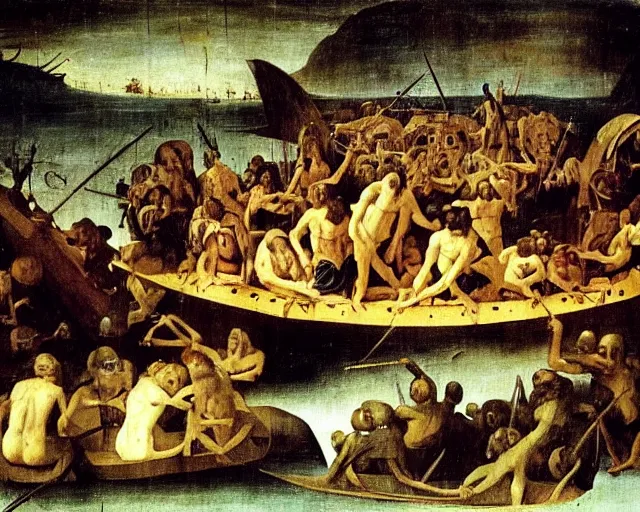 Image similar to The Raft Of Medusa By Thèodore Gèricault painting by Hieronymus Bosch