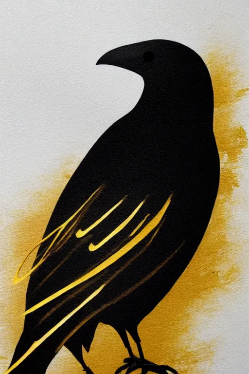 Prompt: beautiful serene smart crow, healing through motion, minimalistic golden ink airbrush painting on white background