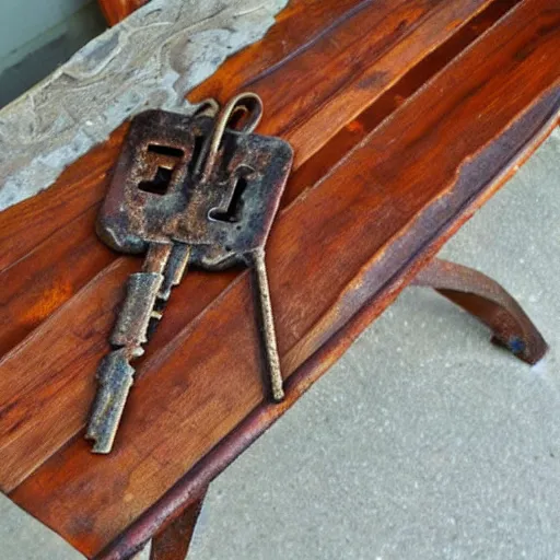 Prompt: ancient rusted key in a Eileen table